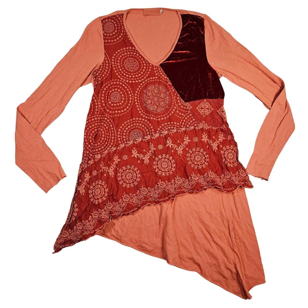 4 Love and Liberty Johnny Was Embroidered Velvet Lagenlook Tunic Top Sz M